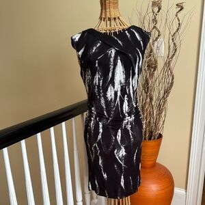 Karen Mullen black brown dress with white feathers
